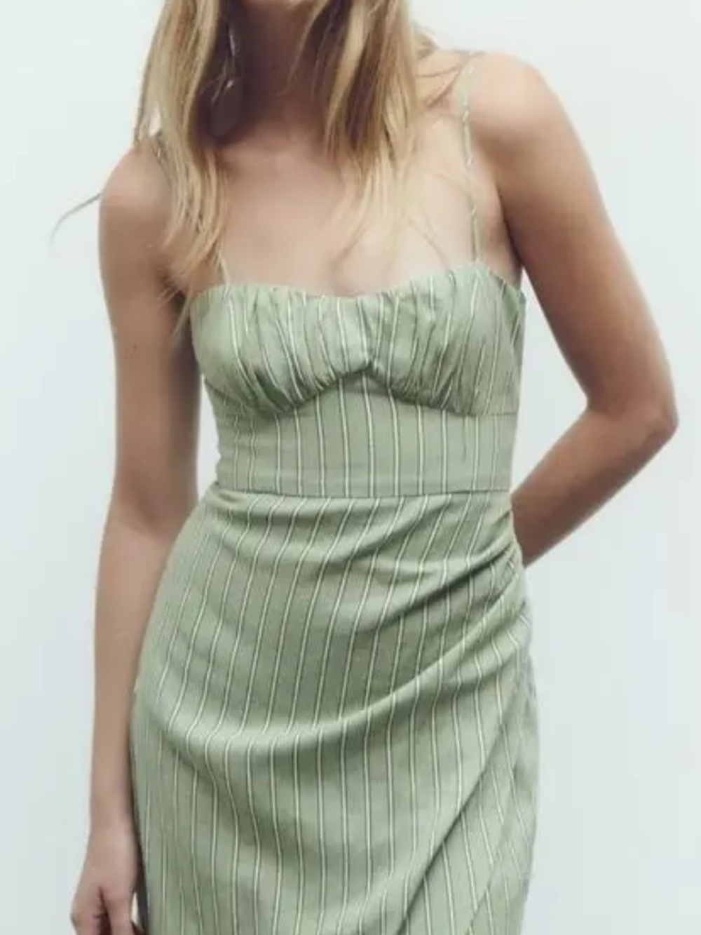 Zara Sage Green Pinstriped Midi Slip Dress